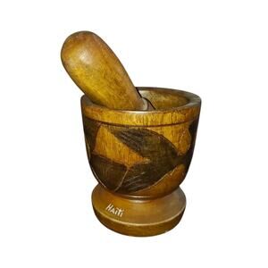 LARGE WOOD MORTAR AND PESTLE HANDMADE Haiti